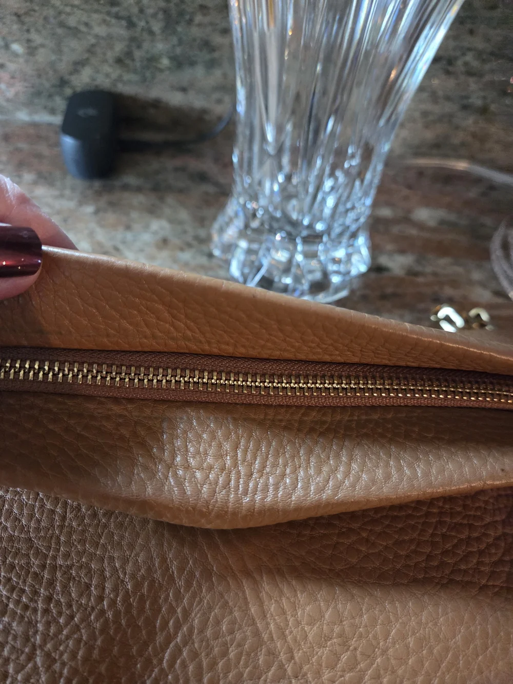 Tory Burch Pebbled Leather Fold-Over Crossbody in Cognac Brown